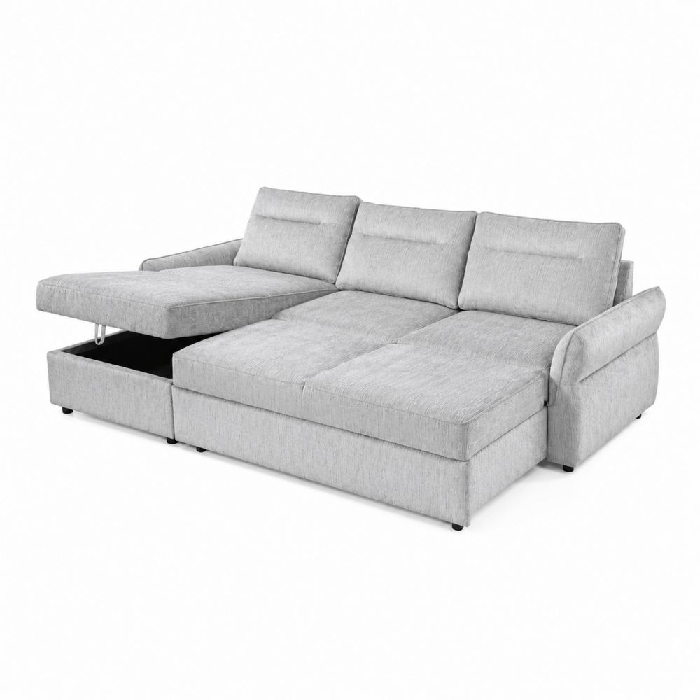 Sofá cama chaise longue de tela gris