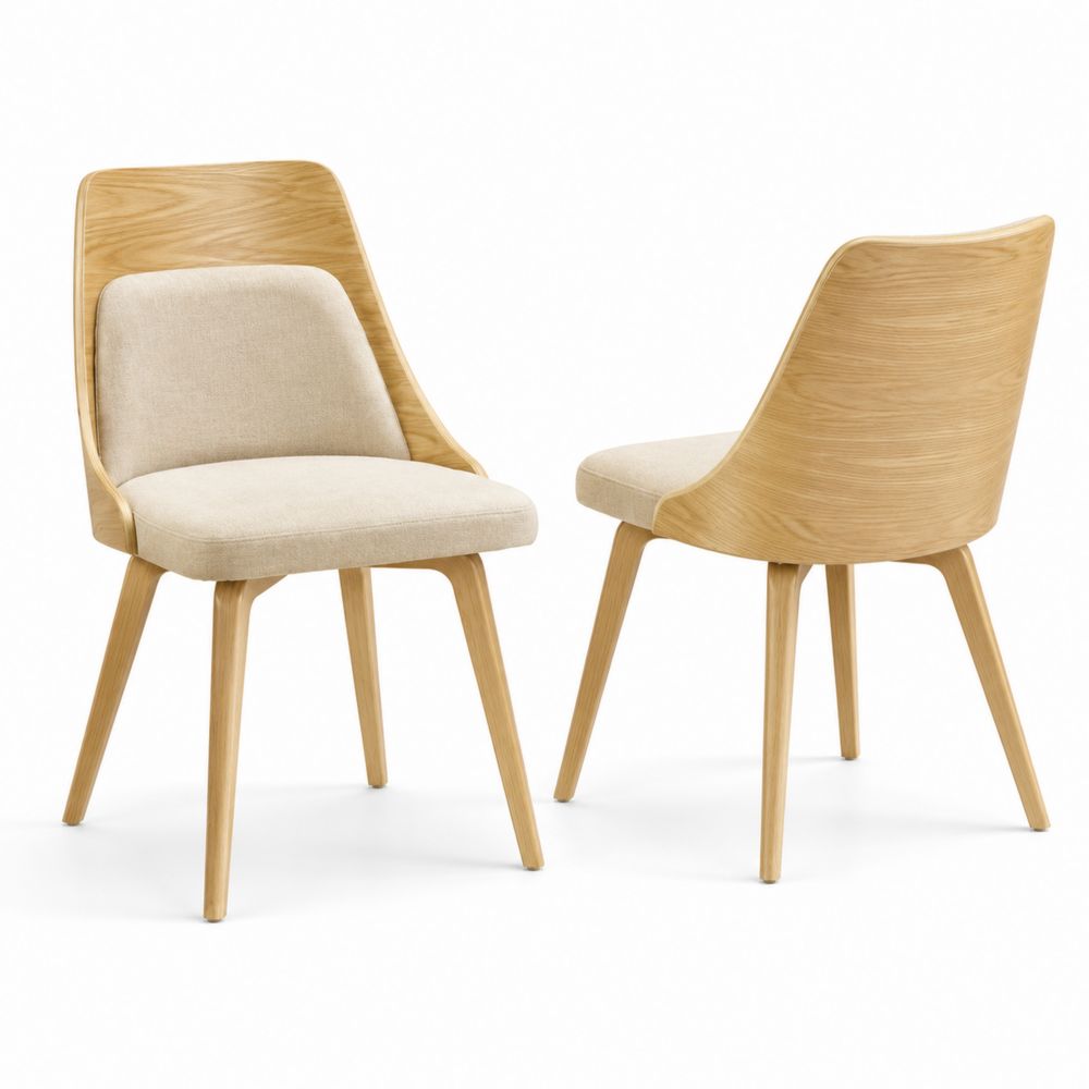 Juego de Sillas de Madera de Fresno y Tela Beige