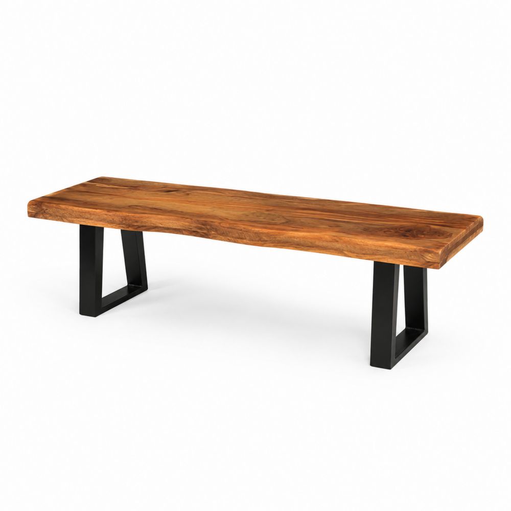 Banco de comedor de madera maciza de acacia y acero pintado negro