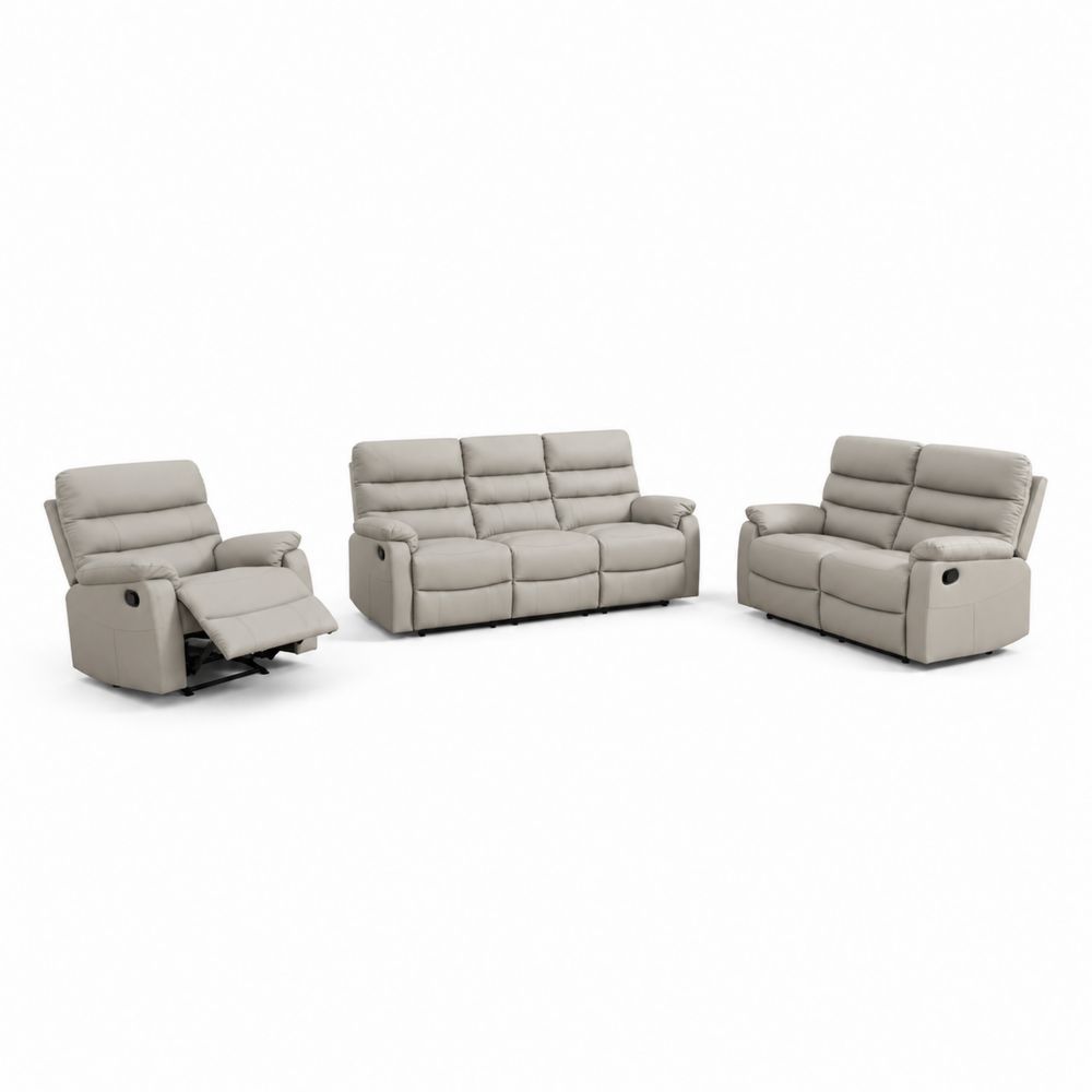 Conjunto de Sofás Reclinables de Cuero Sintético Beige 3-2-1