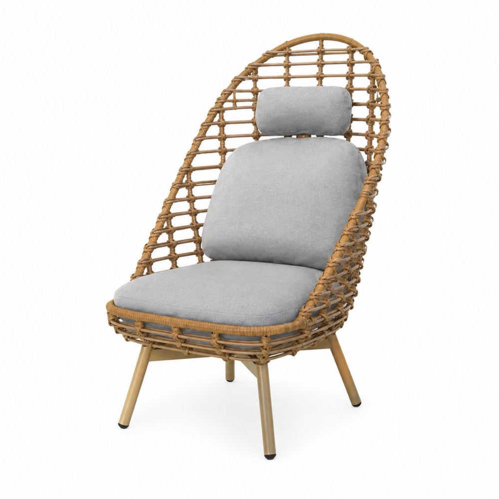 Sillón de ratán sintético con cojines de poliéster gris