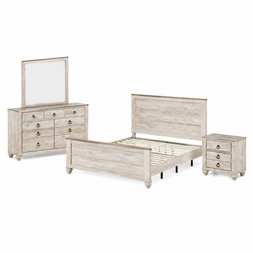 Conjunto de Dormitorio en Madera con Cama y Muebles