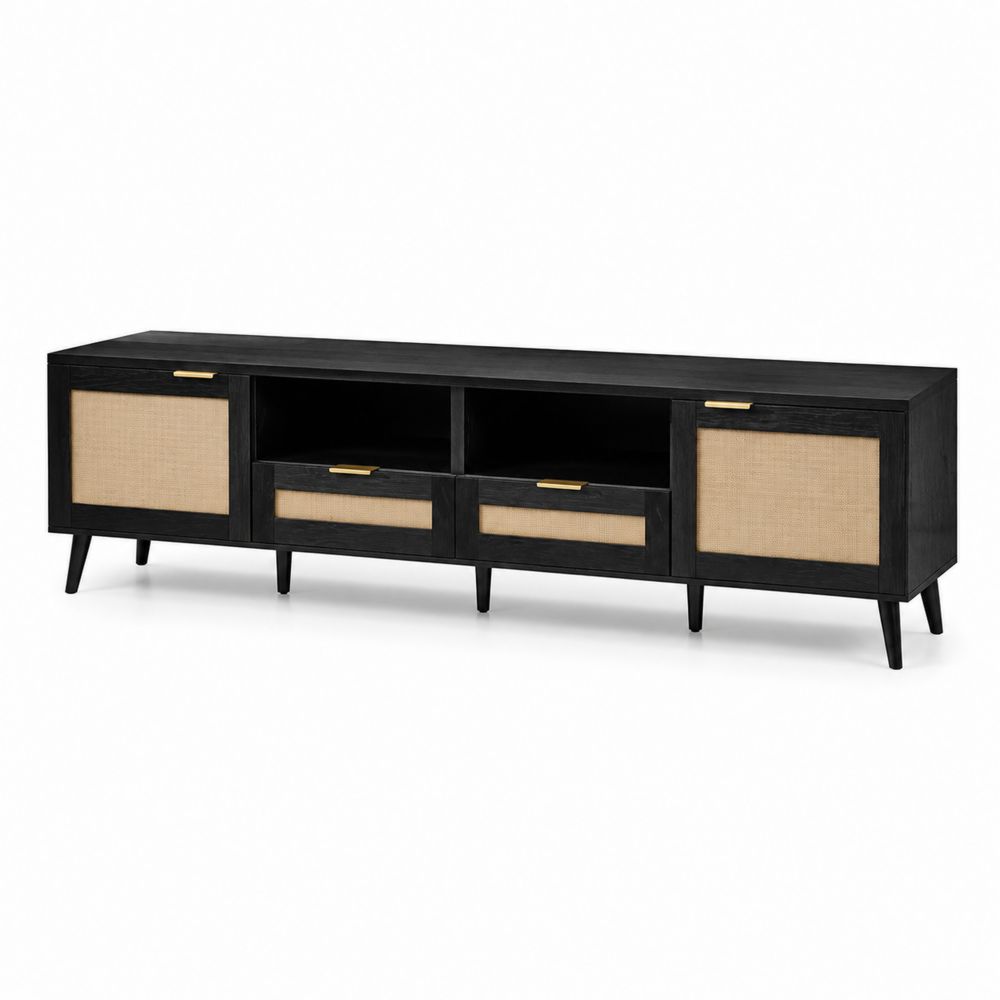 Mueble de TV de Madera con Puertas de Ratán