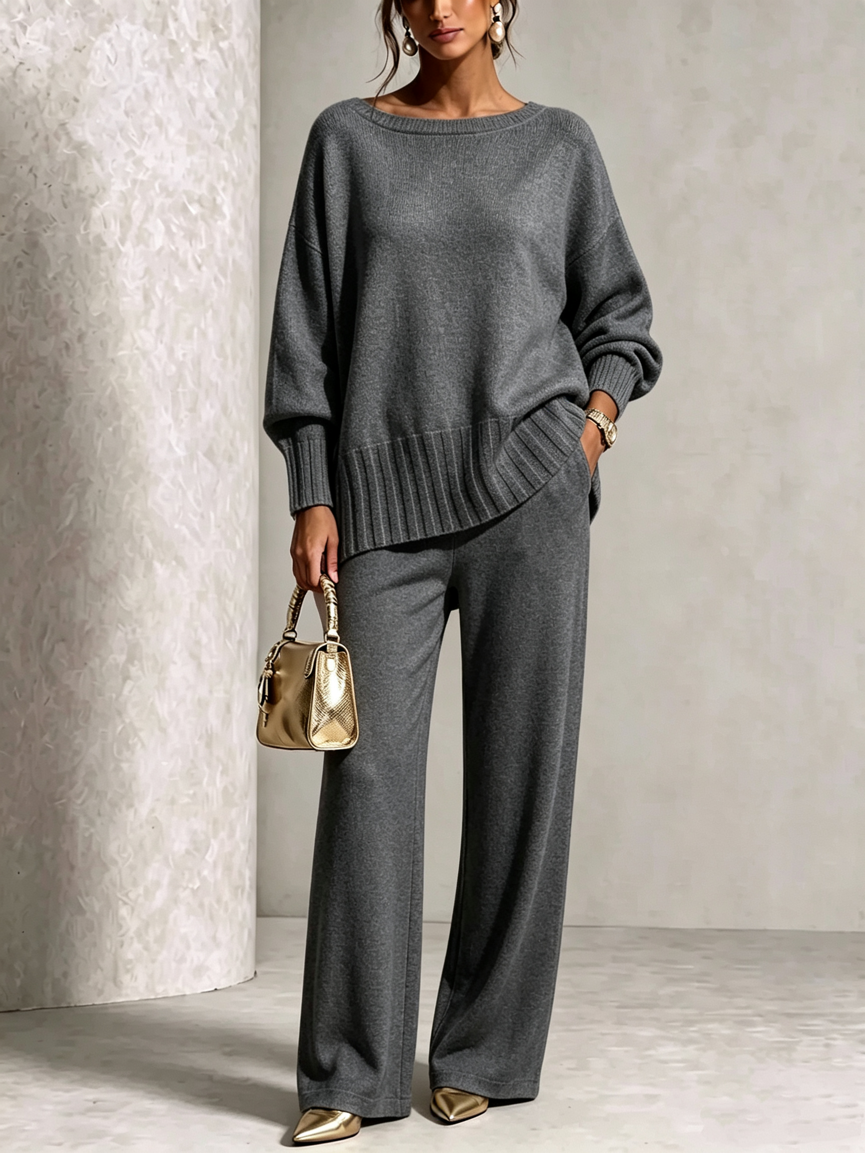 Hot Sale Soft Cashmere Casual Sweater Suit