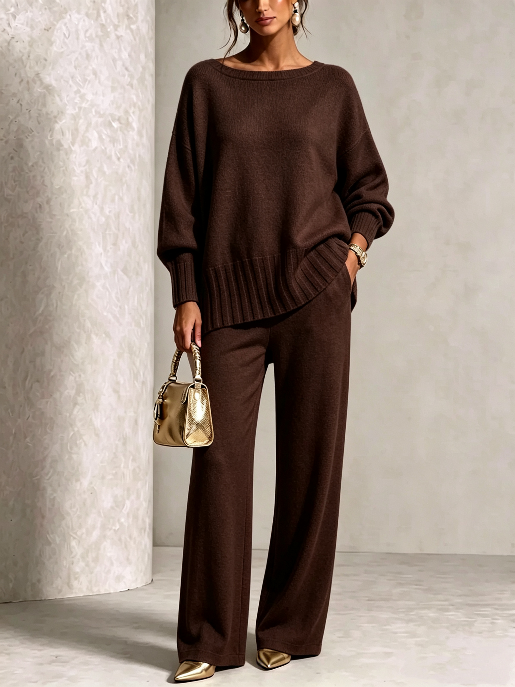 Hot Sale Soft Cashmere Casual Sweater Suit