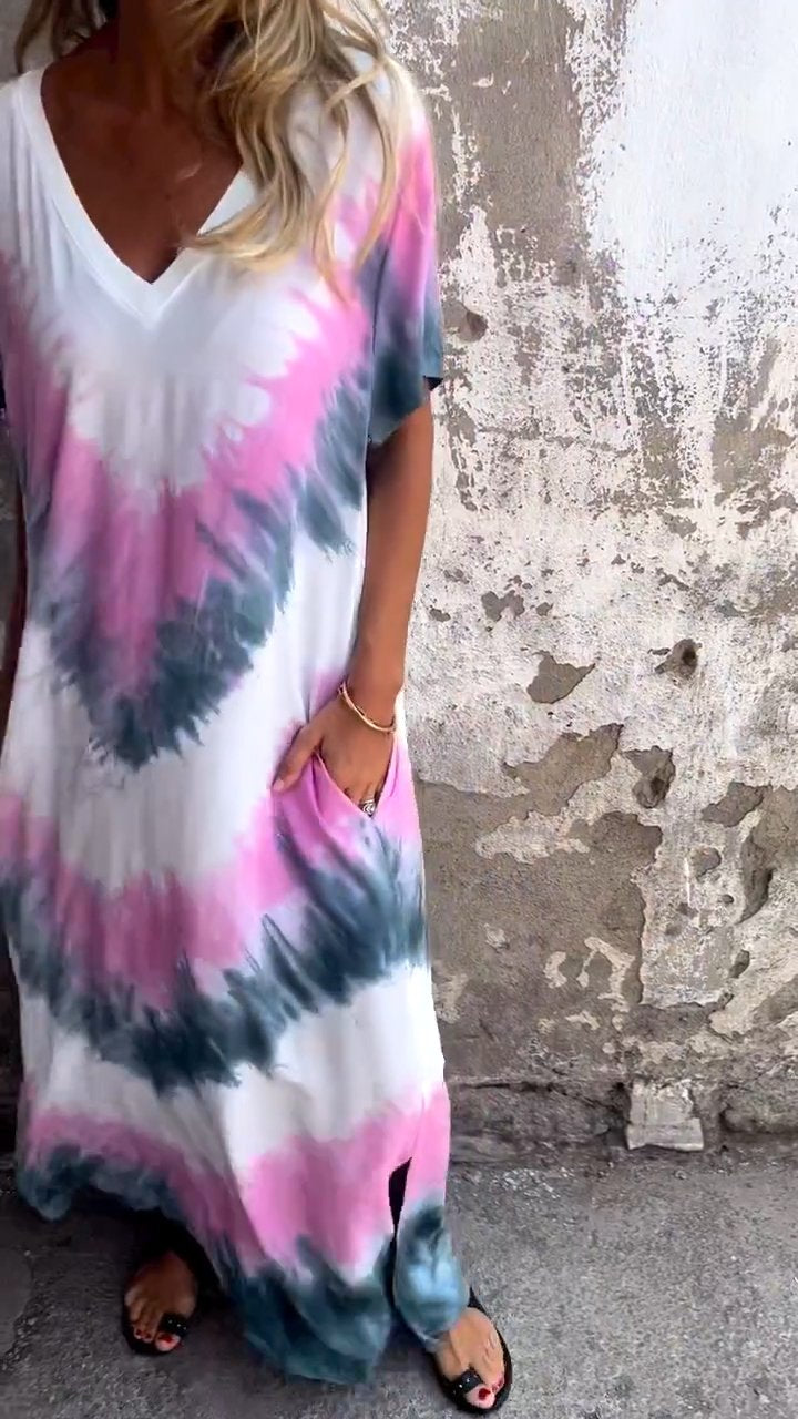 Tie-dye V-neck Long Comfortable Dress-Comfort & Reliable