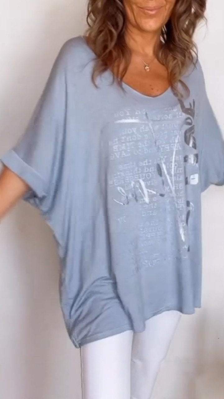 Women's V-neck Printed Mid-sleeve Casual Top-Comfort & Reliable