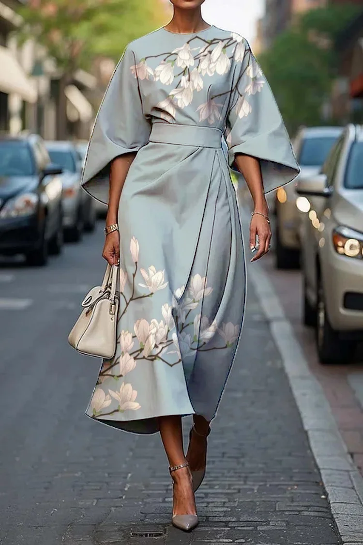 Women's Vintage Elegant Floral Print Midi Dress-Comfort & Reliable