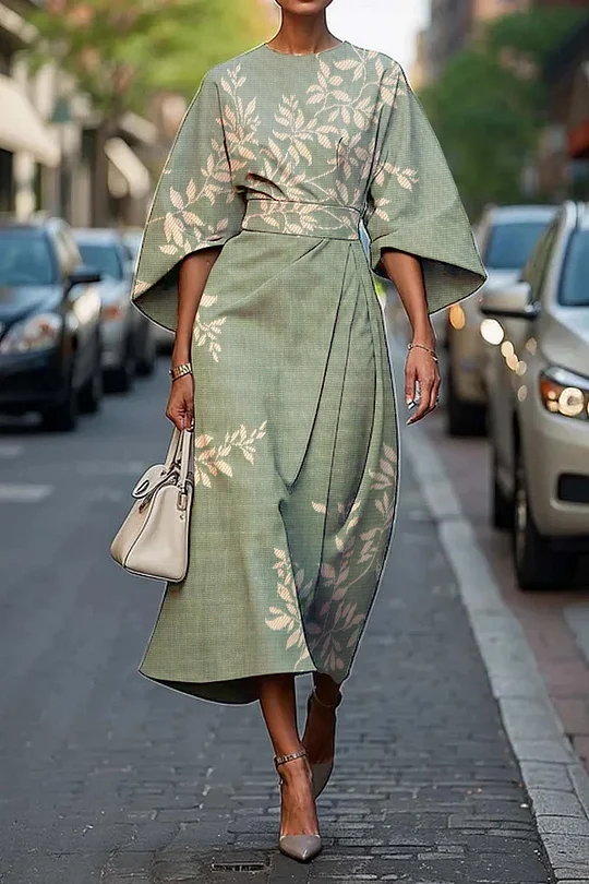 Women's Vintage Elegant Floral Print Midi Dress-Comfort & Reliable