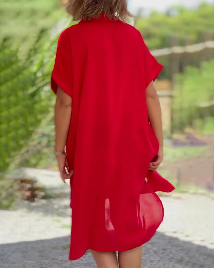 Casual chiffon button solid dress-Comfort & Reliable
