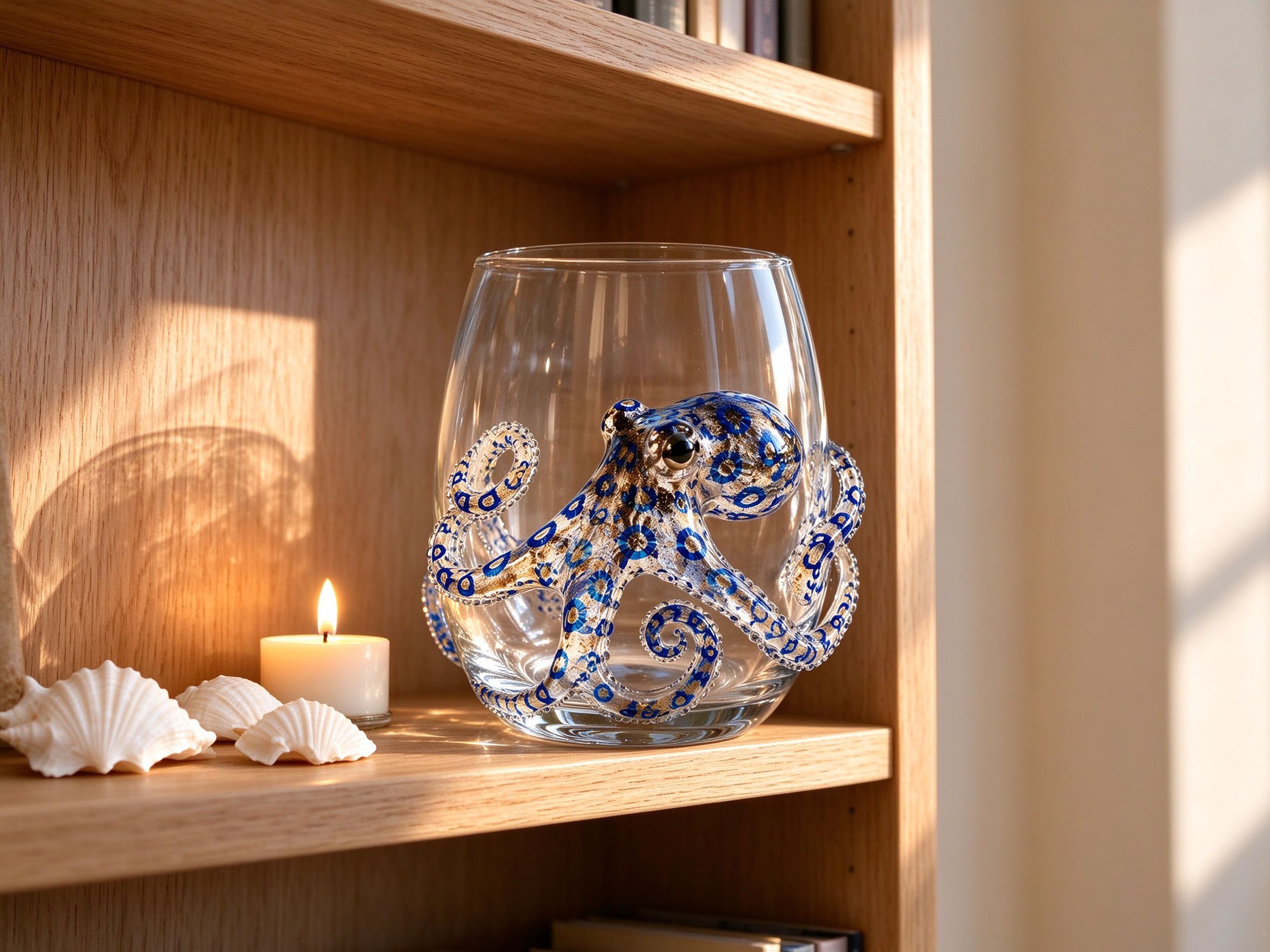shelf with shells and candle