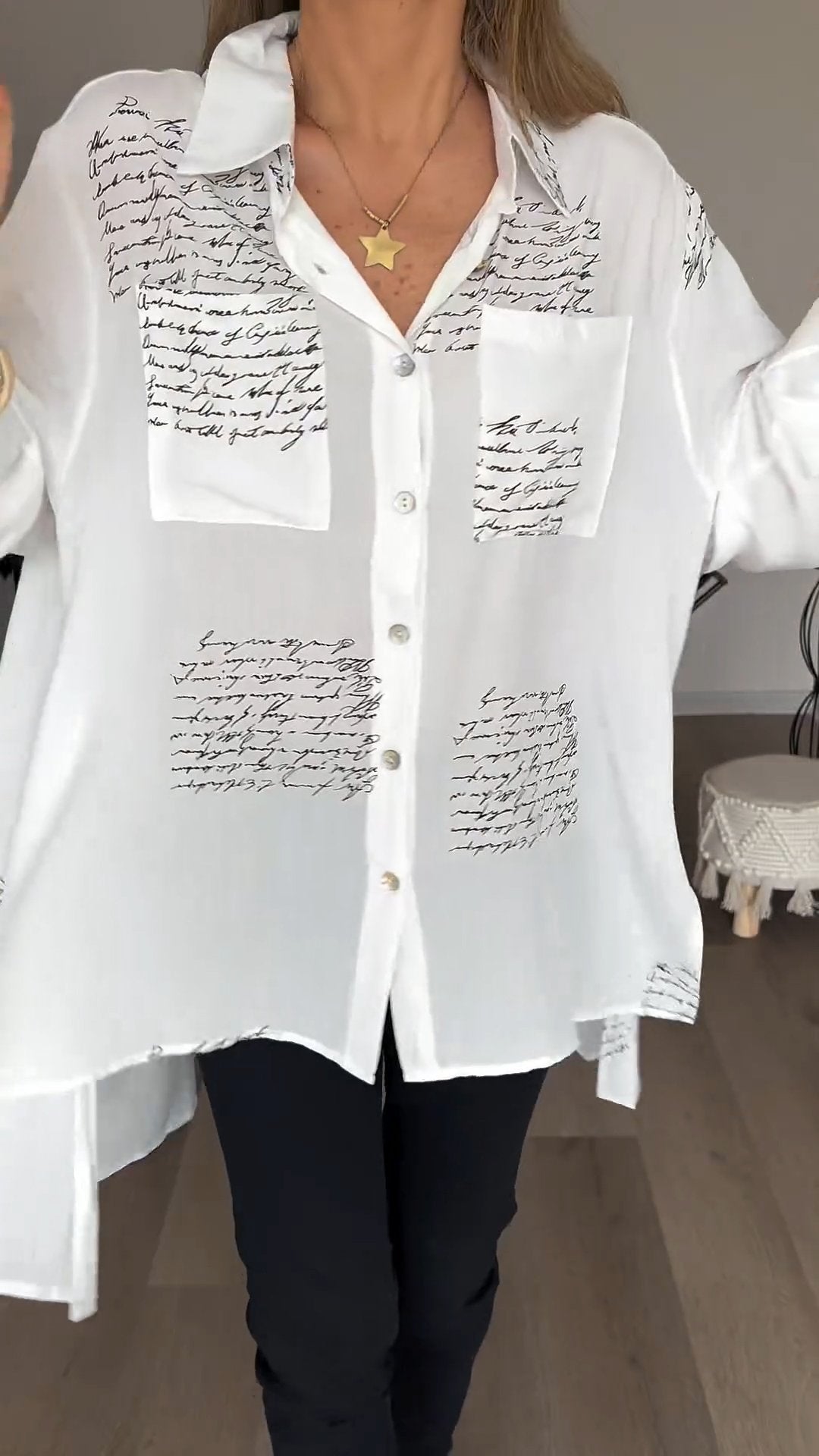 Letter Print Fashion Lapel Shirt-Comfort & Reliable