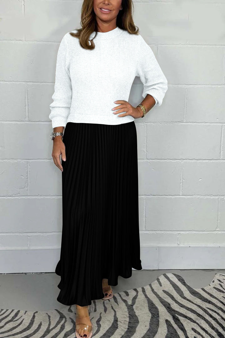 Women's solid color Long Sleeve Jumper & Pleated Bottom Dress-Comfort & Reliable