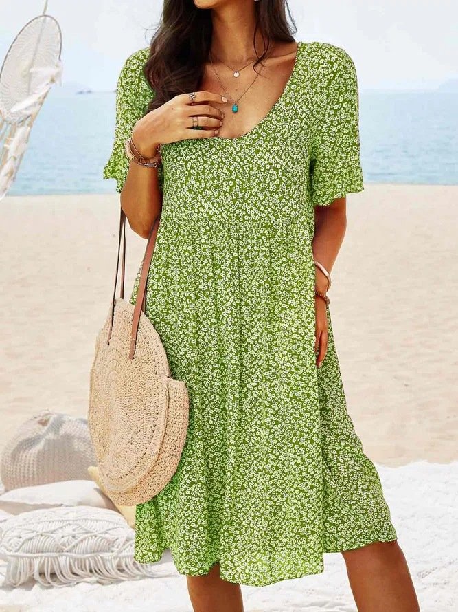 Women's Short Sleeve Floral Long Dress-Comfort & Reliable