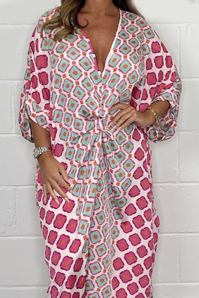 V-neck geometric print dress-Comfort & Reliable
