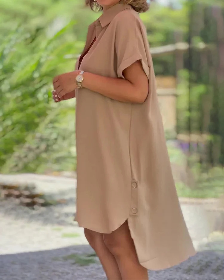 Casual chiffon button solid dress-Comfort & Reliable