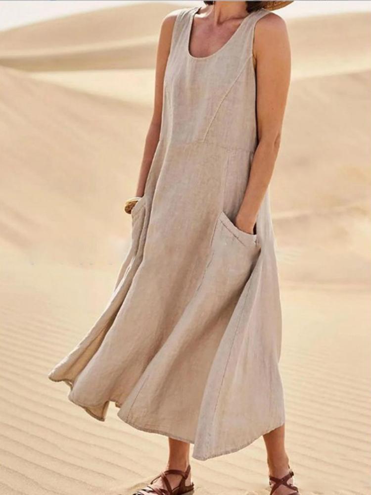 Last Day Promotion 50% OFF Women's Sleeveless Cotton And Linen Dress-Comfort & Reliable