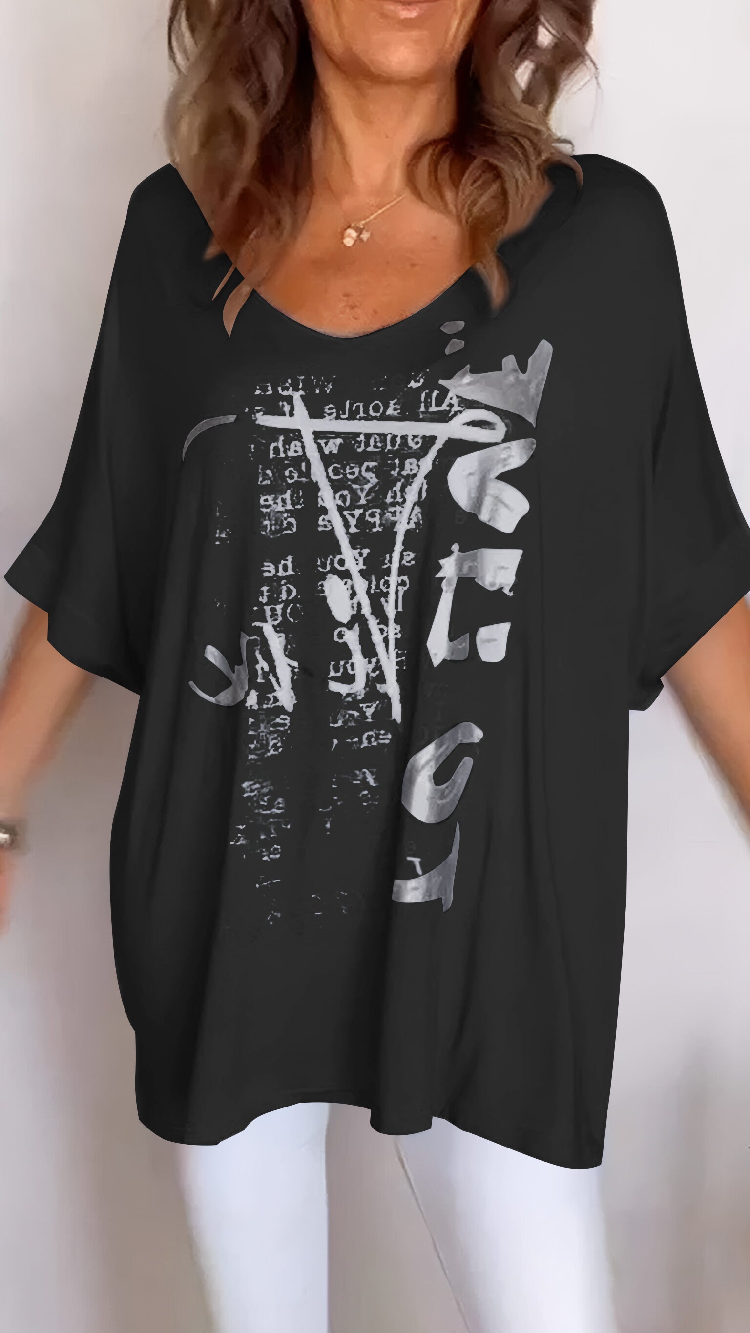 Women's V-neck Printed Mid-sleeve Casual Top-Comfort & Reliable