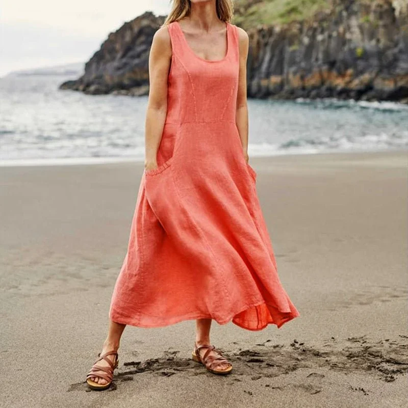 Last Day Promotion 50% OFF Women's Sleeveless Cotton And Linen Dress-Comfort & Reliable