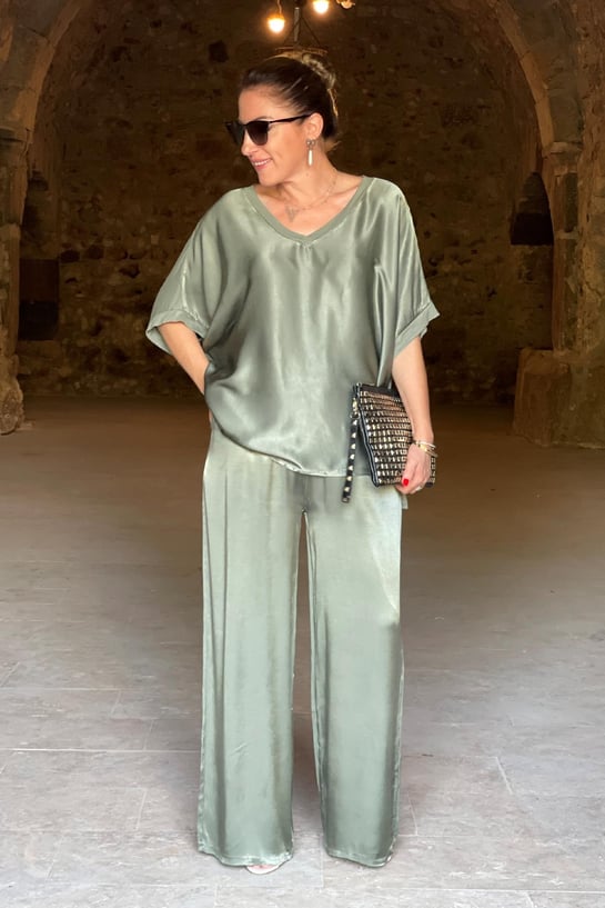 V-neck Satin Two-piece Suit(UK SIZE)-Comfort & Reliable