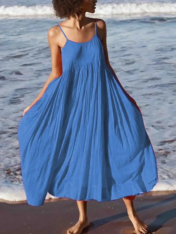 Women's Pure Color Sling Dress-Comfort & Reliable