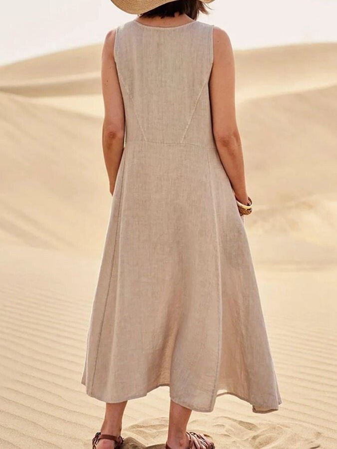 Women's Casual Pure Color Sleeveless Cotton Dress-Comfort & Reliable