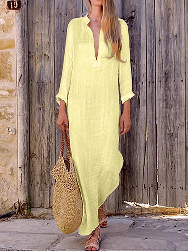 Women‘s Cotton Linen Dress Shirt Dress Casual Dress Shift Dress Maxi long Dress-Comfort & Reliable