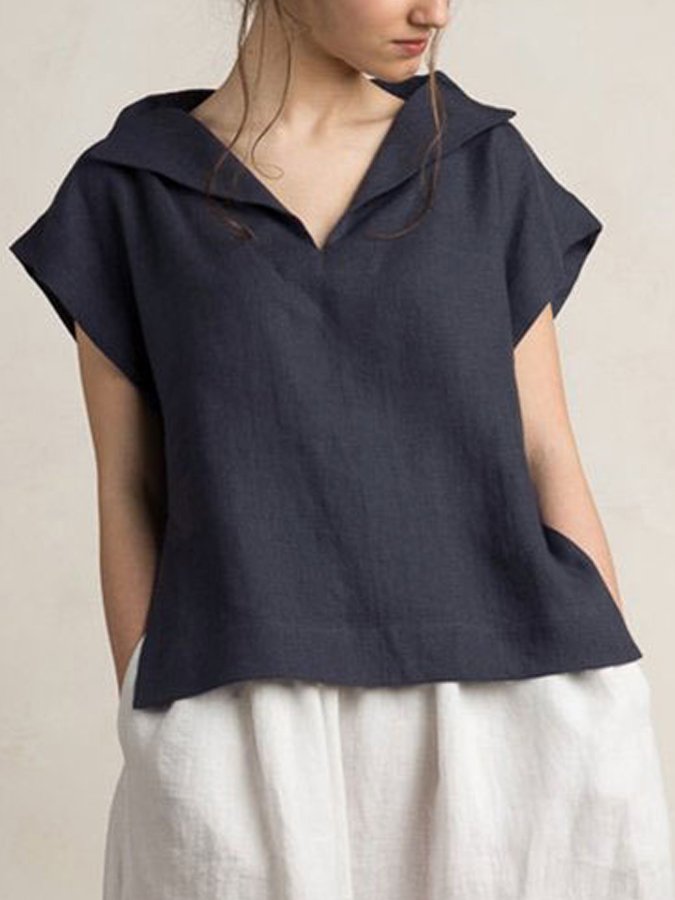 Ladies Cotton Linen V-Neck Simple Shirt-Comfort & Reliable