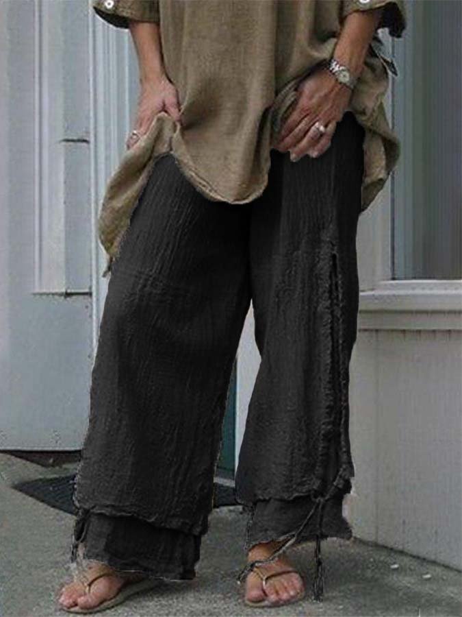 Women's Cotton and Linen Double Drawstring Wide Leg Pants-Comfort & Reliable