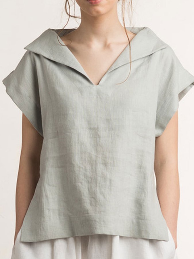 Ladies Cotton Linen V-Neck Simple Shirt-Comfort & Reliable