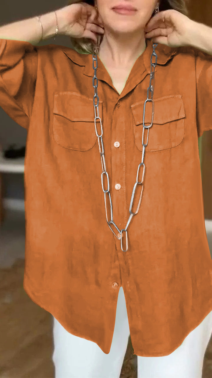 Cotton and Linen Lapel Long-sleeved Shirt-Comfort & Reliable