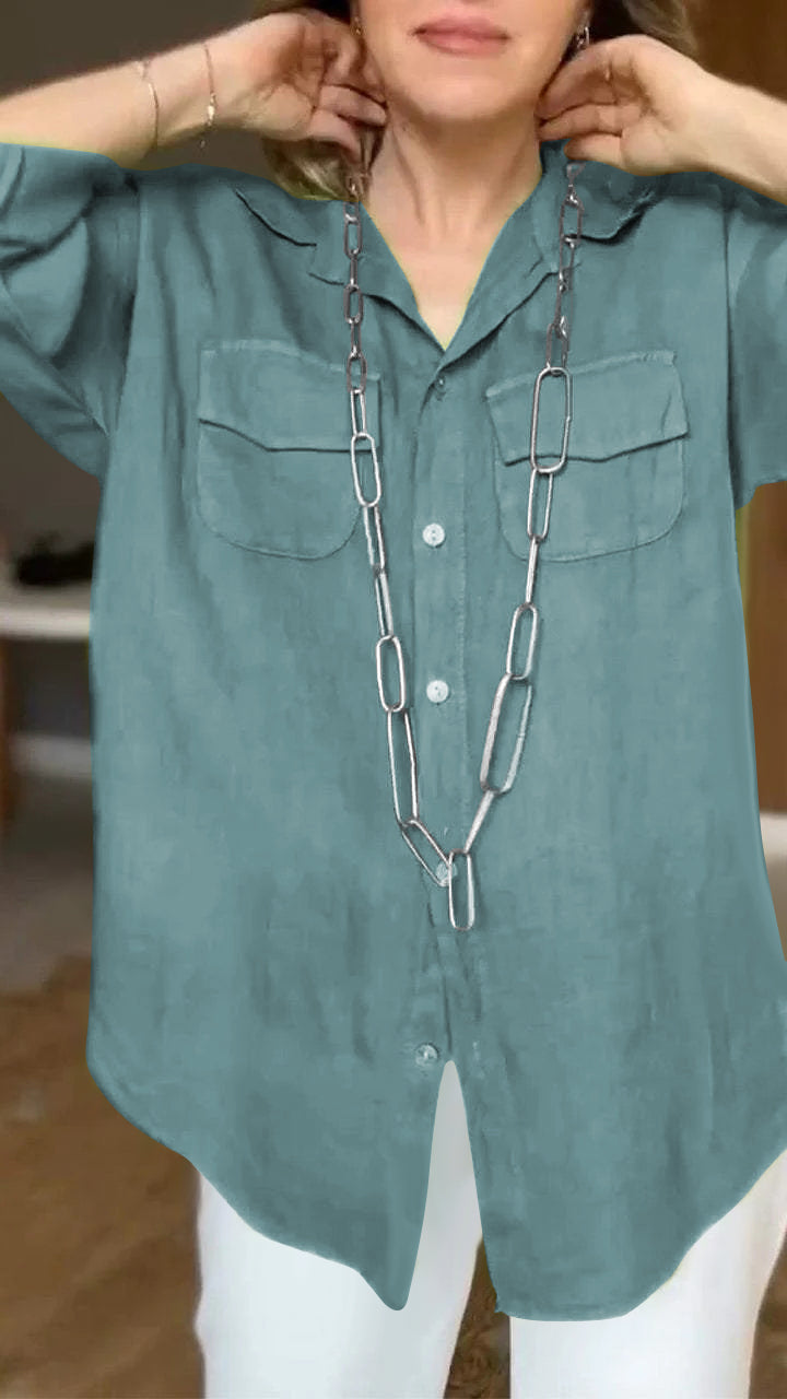 Cotton and Linen Lapel Long-sleeved Shirt-Comfort & Reliable