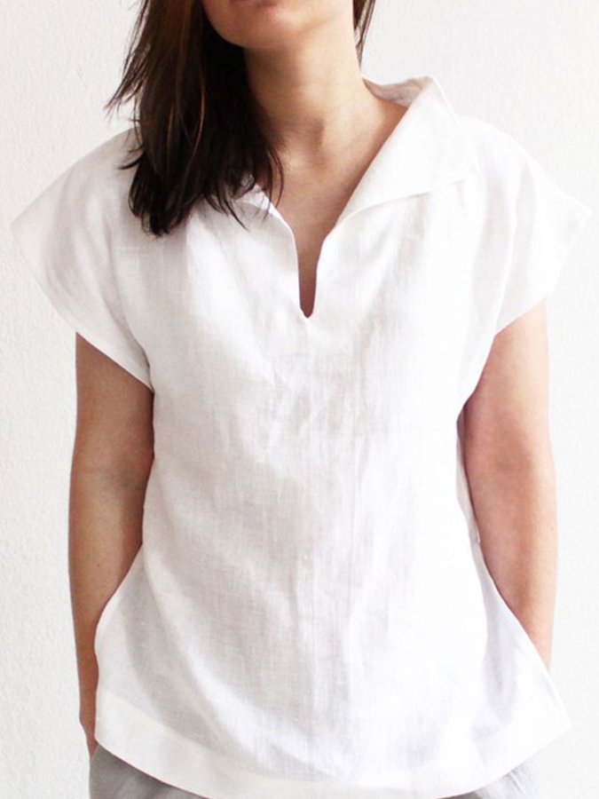Ladies Cotton Linen V-Neck Simple Shirt-Comfort & Reliable