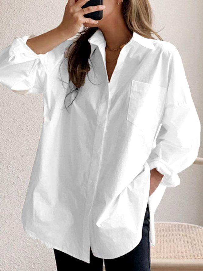 White Plain Collared Long Sleeve Shirt-Comfort & Reliable
