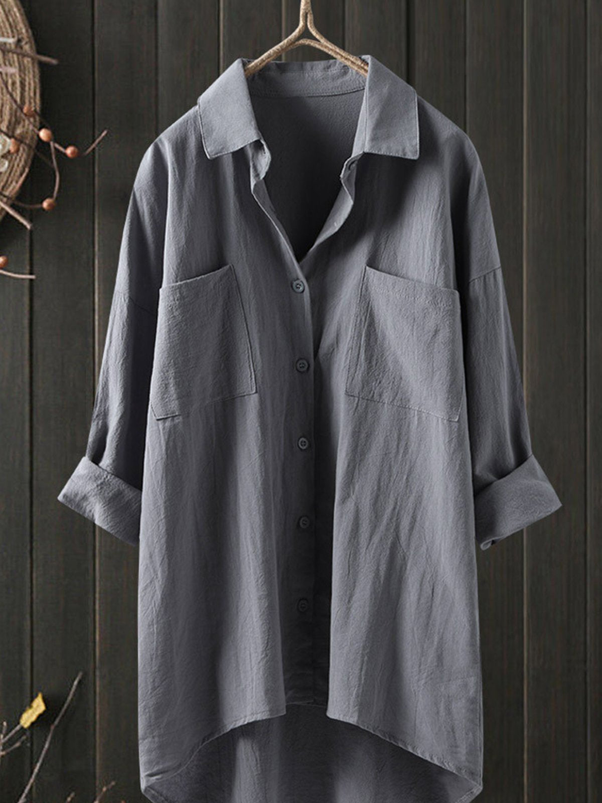 Temperament solid color cotton and linen shirt loose shirt top-Comfort & Reliable