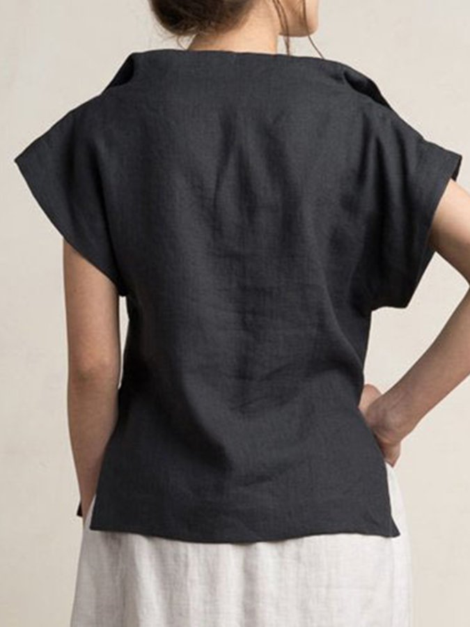 Ladies Cotton Linen V-Neck Simple Shirt-Comfort & Reliable