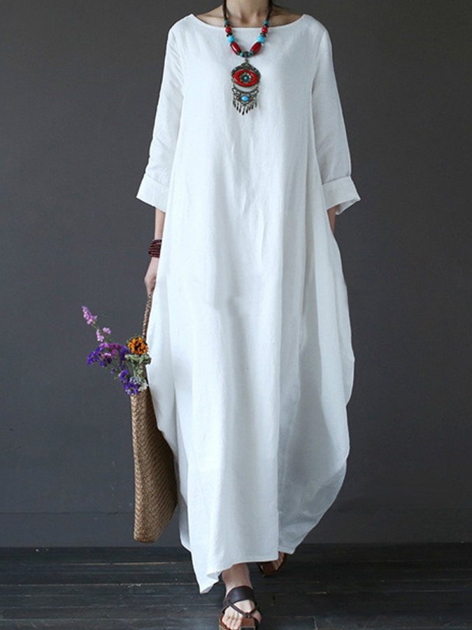 Women's cotton and linen loose plus size dress-Comfort & Reliable