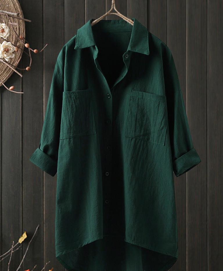 Temperament solid color cotton and linen shirt loose shirt top-Comfort & Reliable