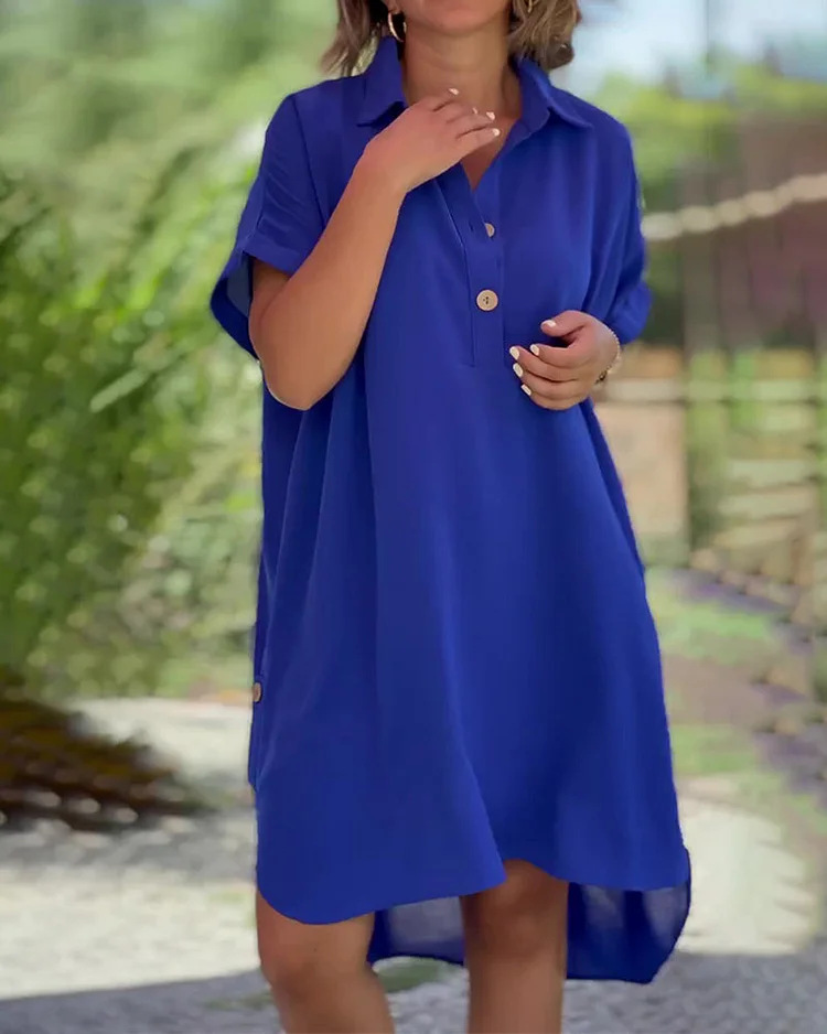Casual chiffon button solid dress-Comfort & Reliable