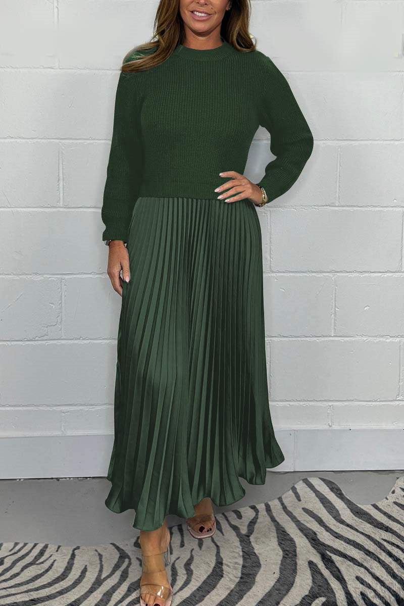 Women's solid color Long Sleeve Jumper & Pleated Bottom Dress-Comfort & Reliable