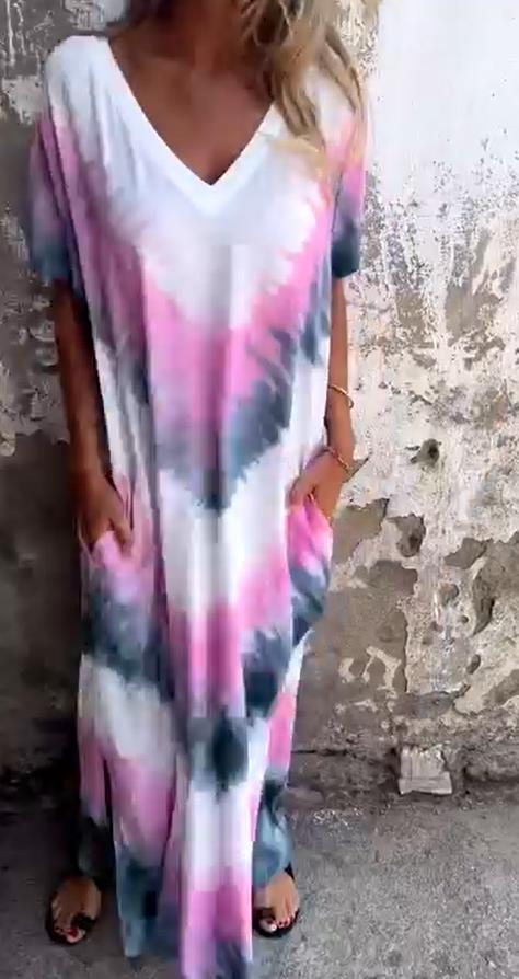 Tie-dye V-neck Long Comfortable Dress-Comfort & Reliable