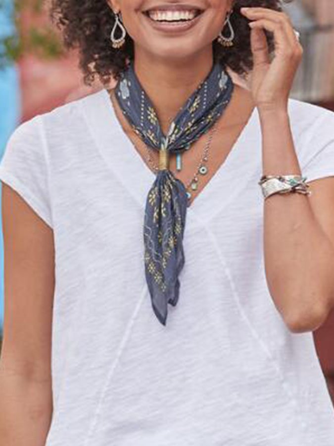 Solid Color V-Neck Cotton And Linen T-Shirt-Comfort & Reliable