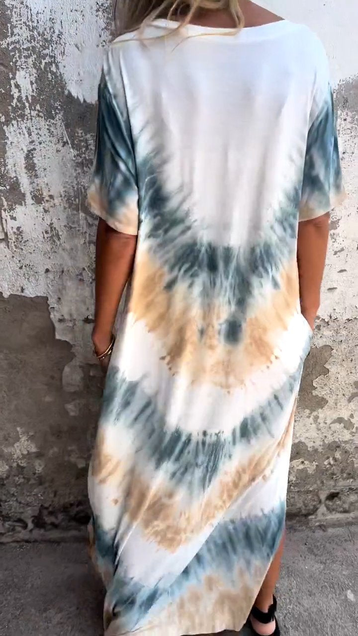 Tie-dye V-neck Long Comfortable Dress-Comfort & Reliable