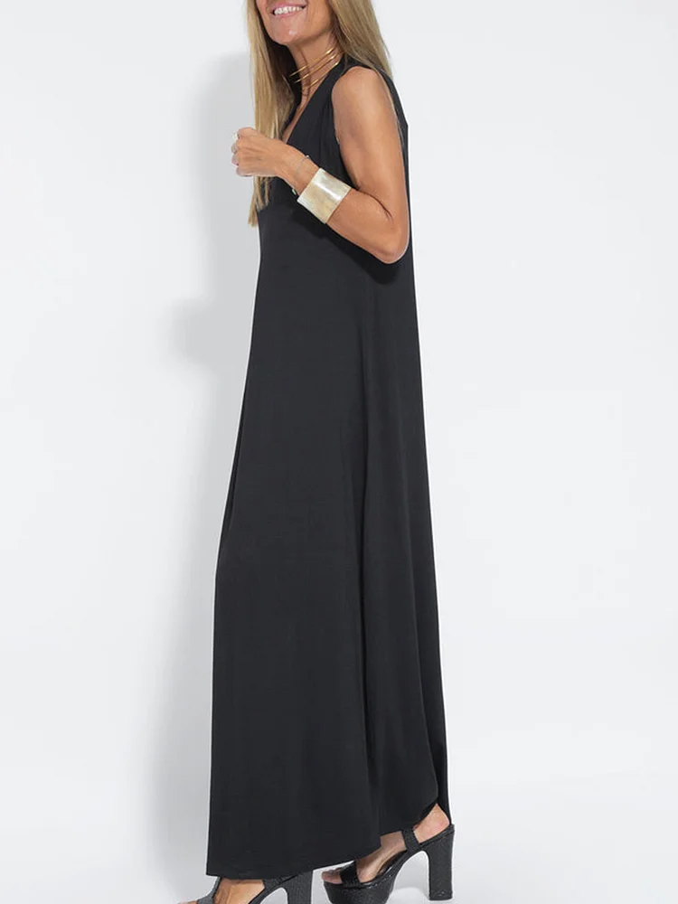 Elegant Solid Color Sleeveless Maxi Dress-Comfort & Reliable
