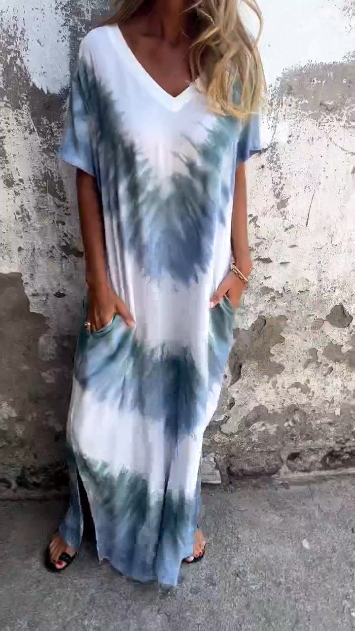Tie-dye V-neck Long Comfortable Dress-Comfort & Reliable
