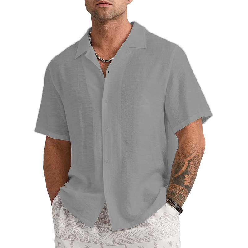 Men's Short Sleeve T-shirt Loose Sweatshirt Solid Button Cardigan Cotton Linen Shirt-Comfort & Reliable