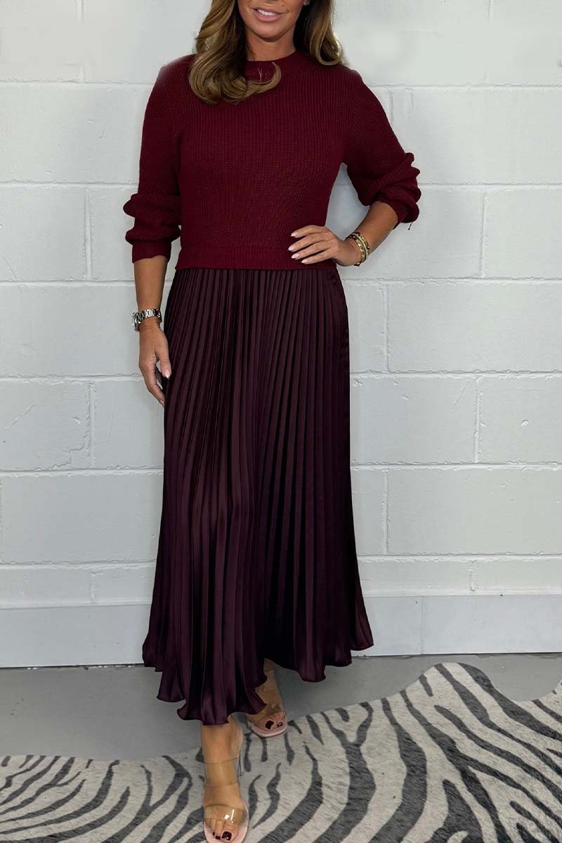 Women's solid color Long Sleeve Jumper & Pleated Bottom Dress-Comfort & Reliable