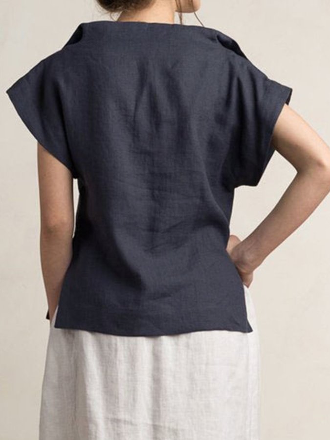 Ladies Cotton Linen V-Neck Simple Shirt-Comfort & Reliable