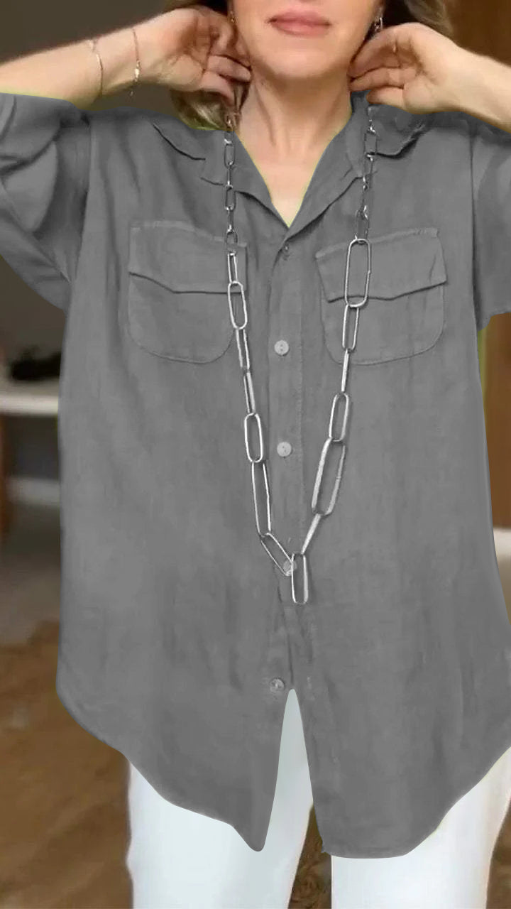 Cotton and Linen Lapel Long-sleeved Shirt-Comfort & Reliable