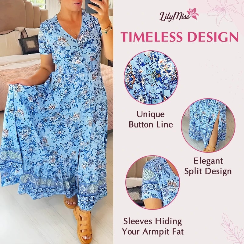 Floral Print V-neck Dress-Comfort & Reliable